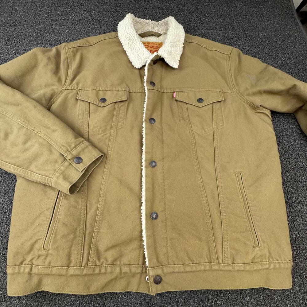 Levi Strauss & Co. Jacket Mens XL Beige Bomber Lined Faux Fur Collared
